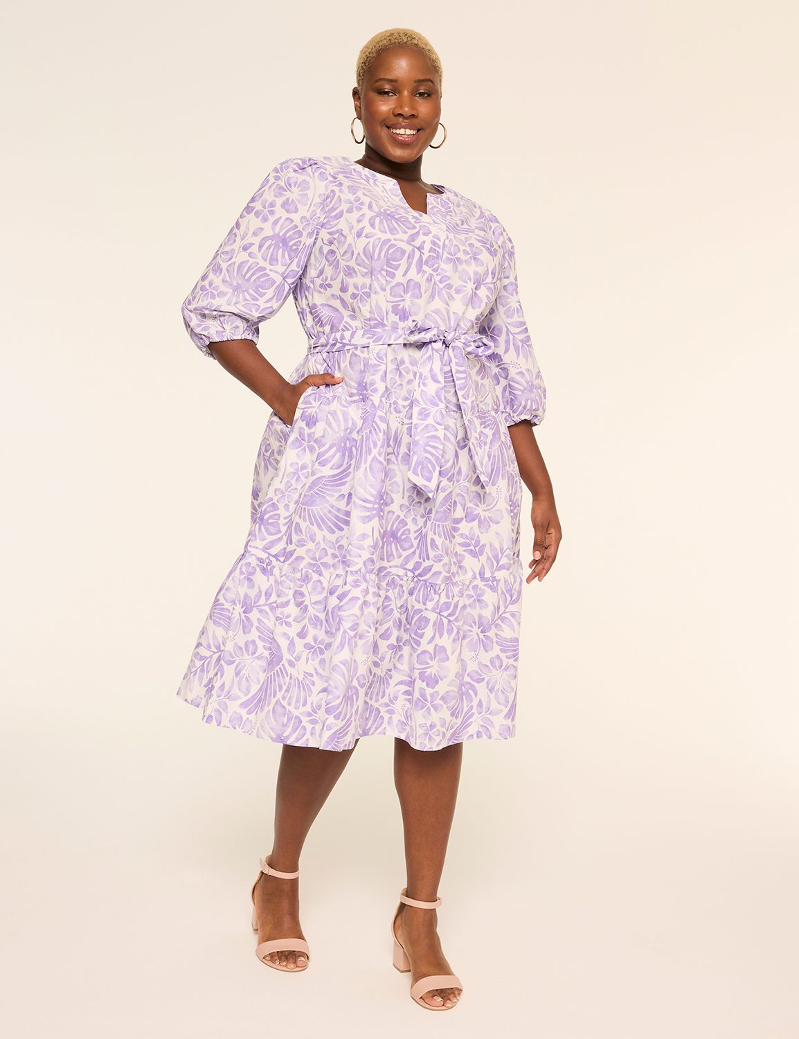 Bracelet-Sleeve Tiered Midi Dress