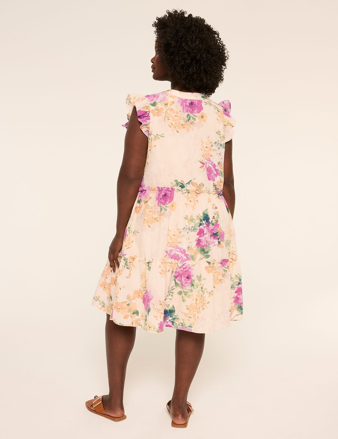 Short-Sleeve Ruffle Swing Dress