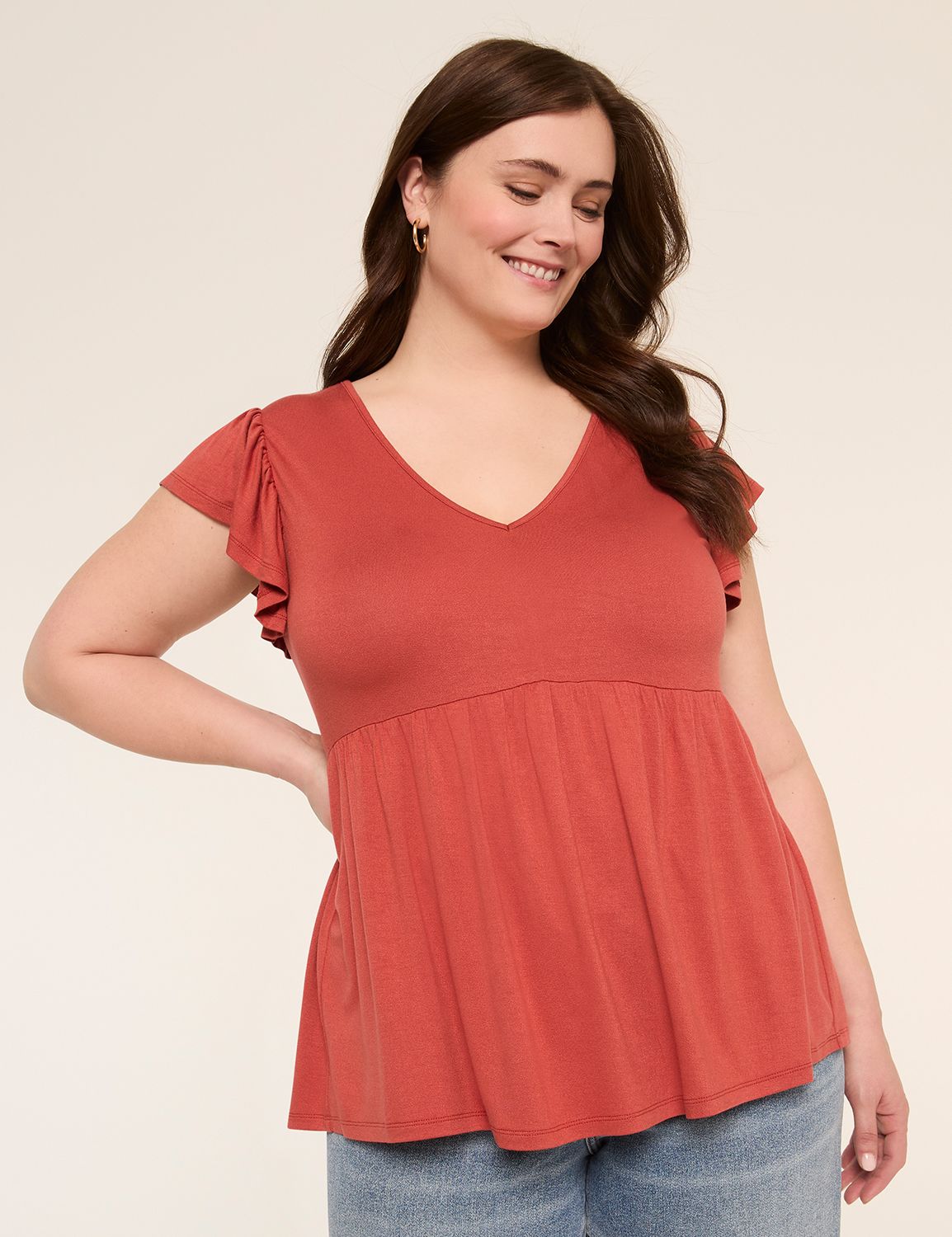 V-Neck Flutter-Sleeve Babydoll Top
