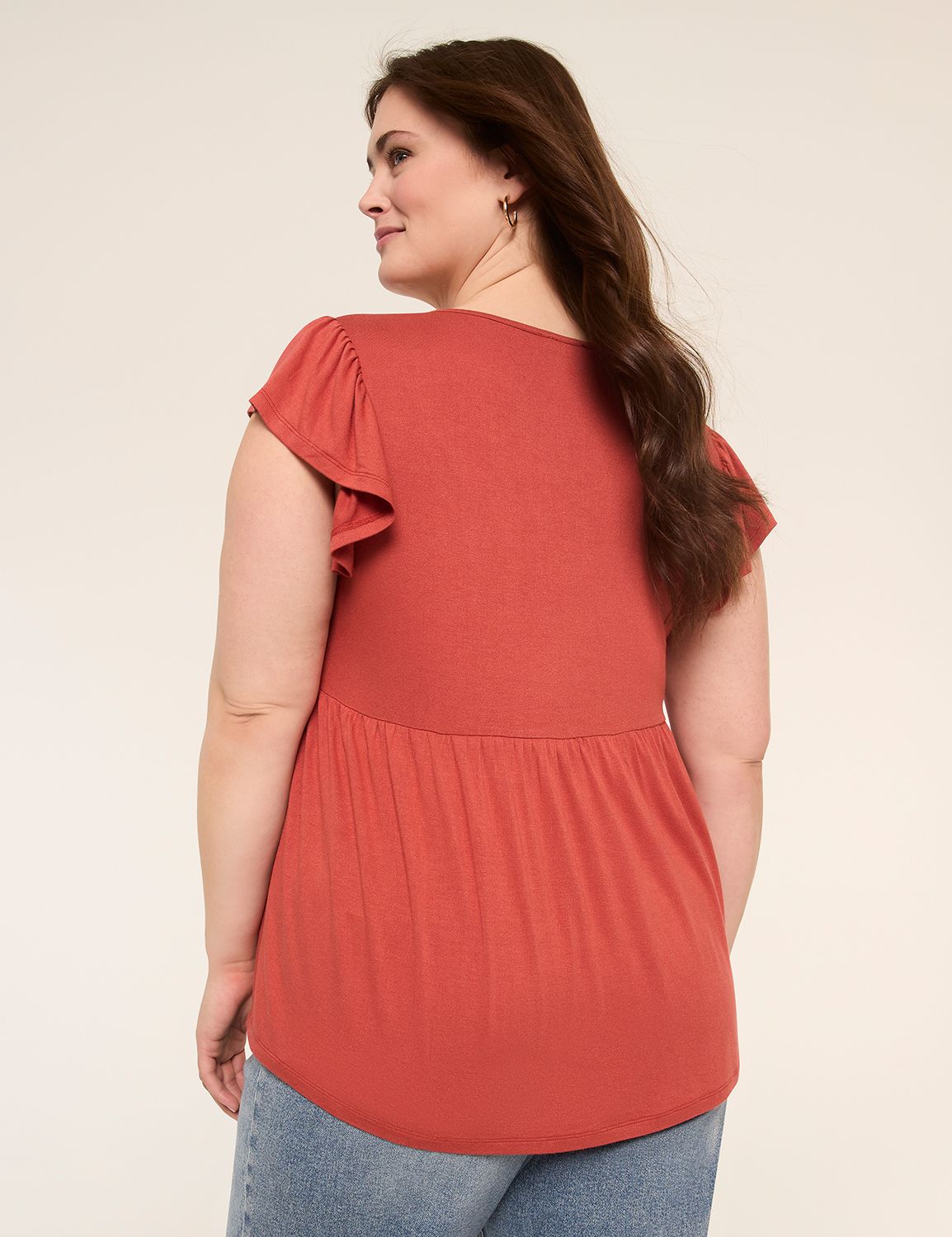 V-Neck Flutter-Sleeve Babydoll Top