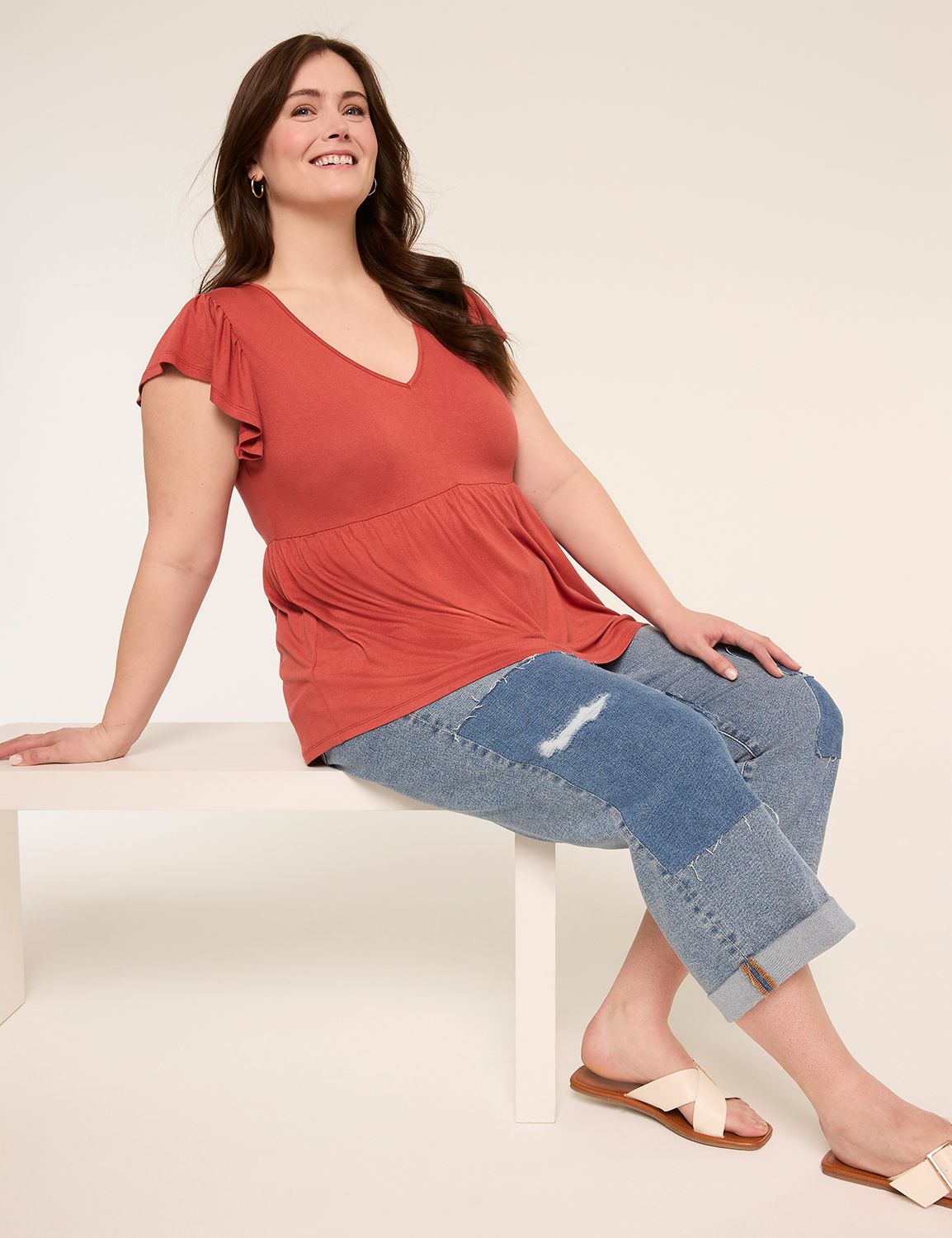 V Neck Flutter Sleeve Baby Doll Top Product Image 3