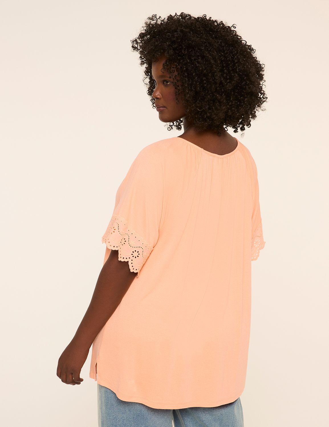 Flutter-Sleeve Crochet-Trim Top