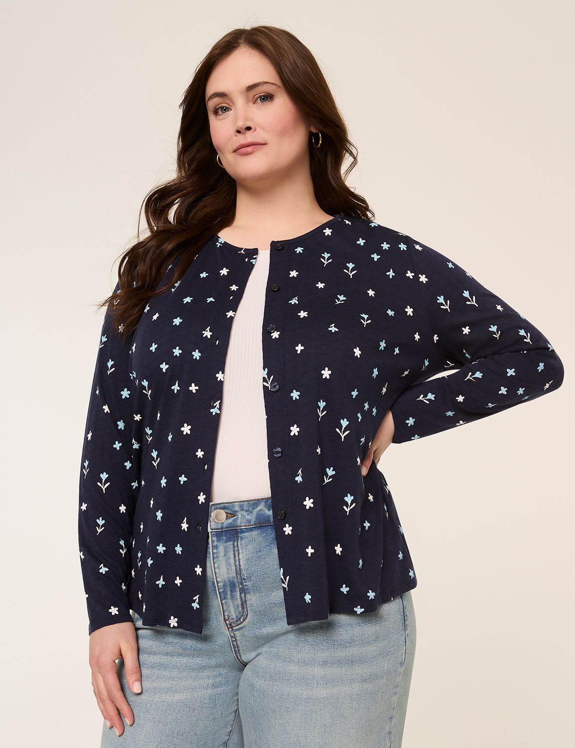 Crew-Neck Button-Front Cardigan