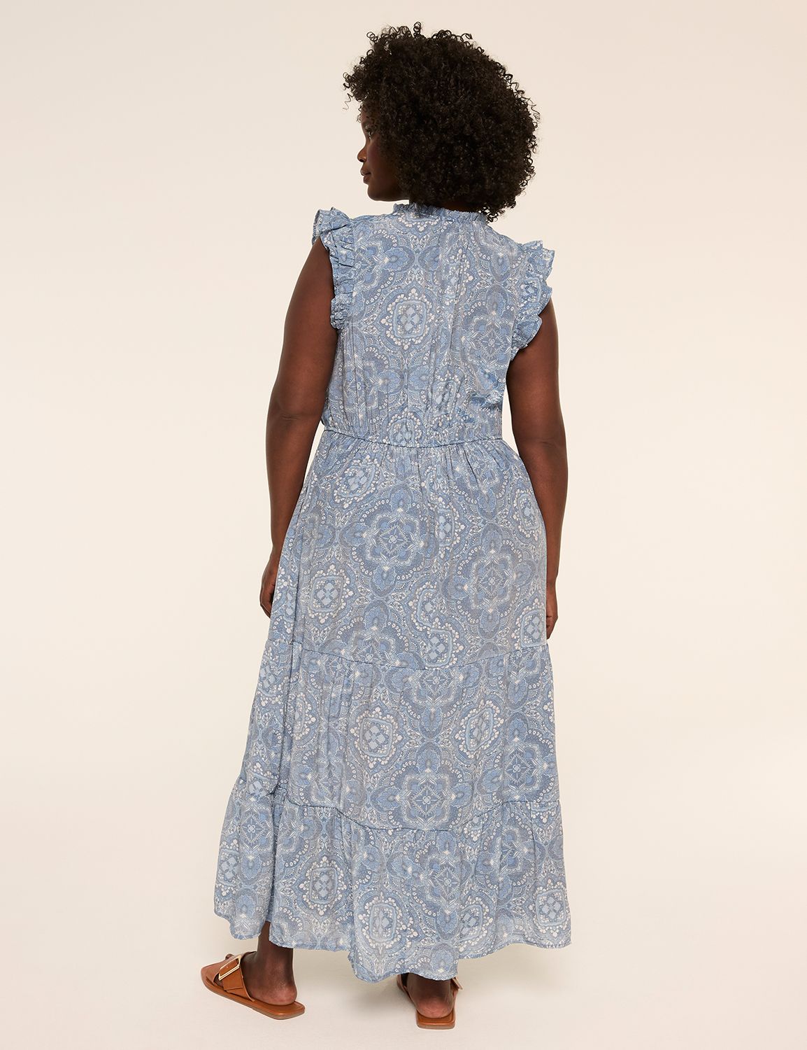 Flutter-Sleeve V-Neck Maxi Dress