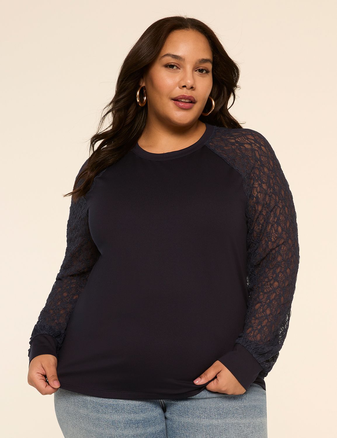 Lace Long-Sleeve Crew-Neck Top