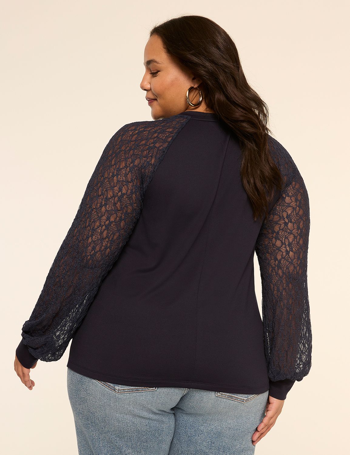 Lace Long-Sleeve Crew-Neck Top