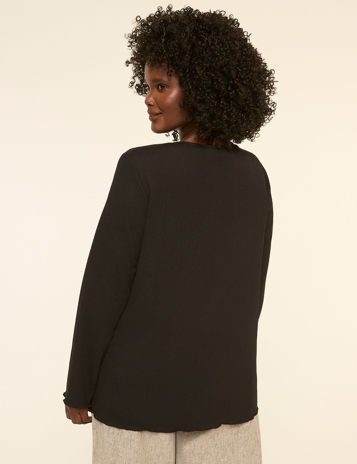 Crinkle Crew-Neck Button-Front Cardigan