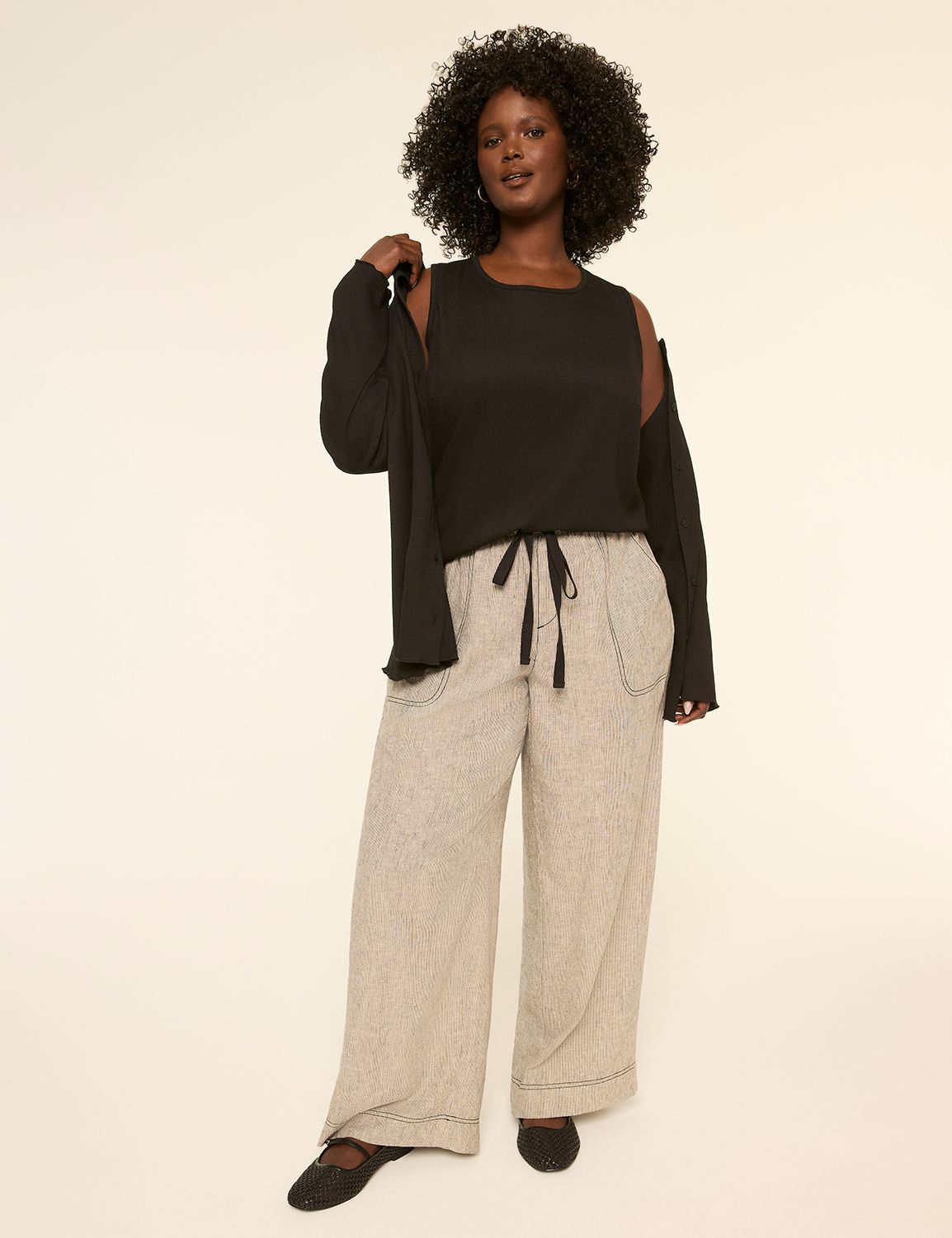 Long Sleeve Crew Neck Button-Front Product Image 3