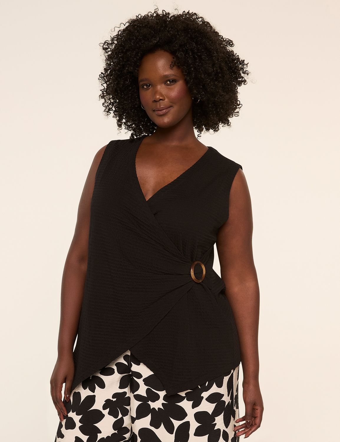 Sleeveless Jacquard Knit Wrap Top