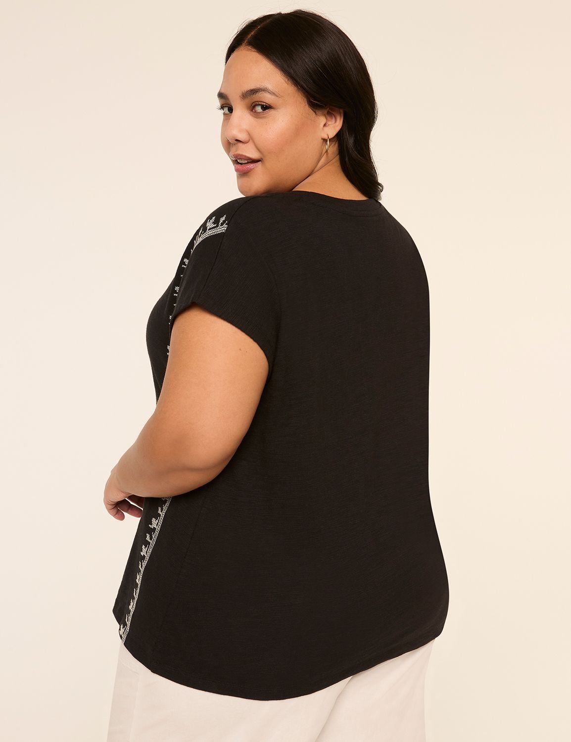 Embroidered Dolman-Sleeve Crew-Neck Top