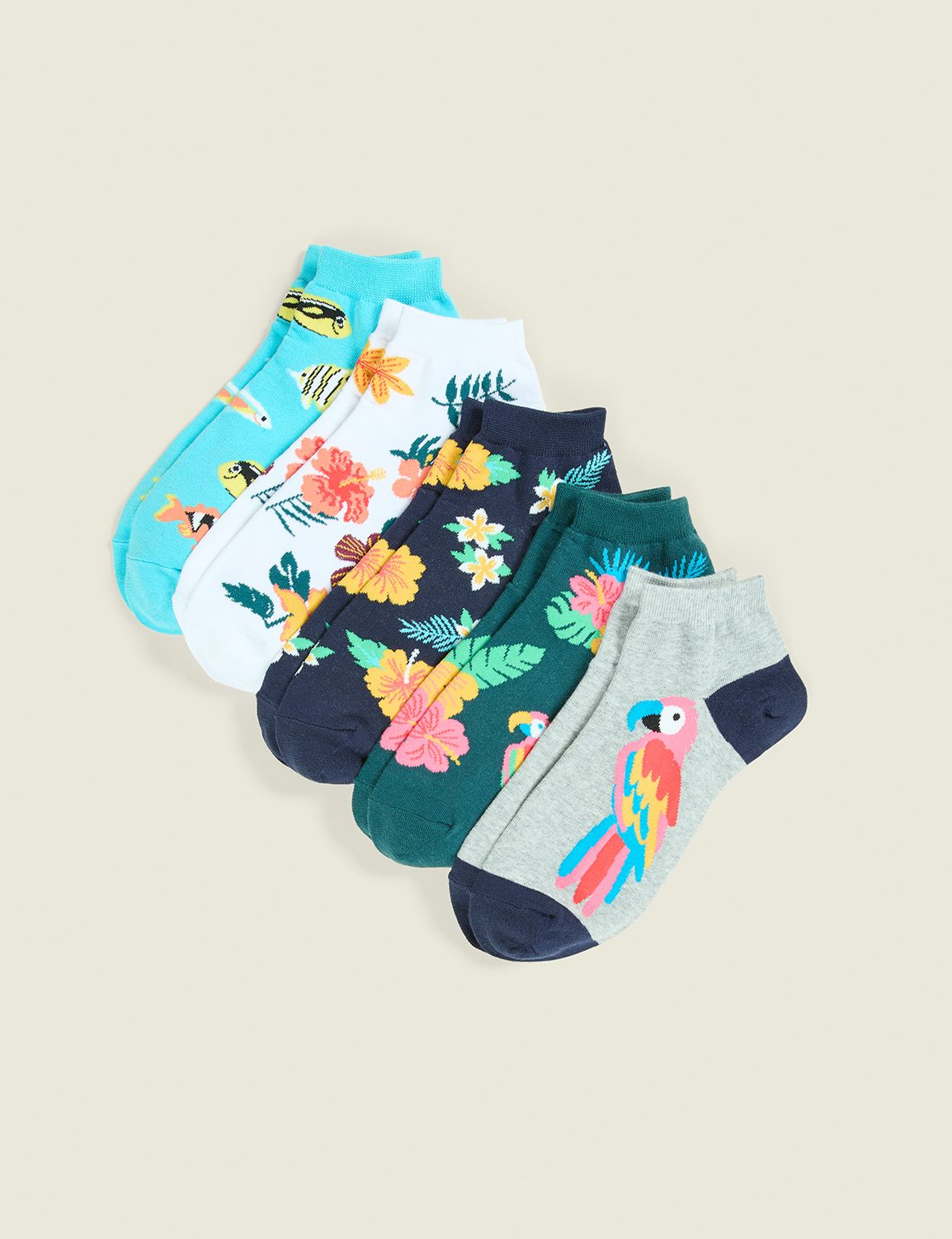 5-Pack Ankle Socks - Tropical Florals & Friends