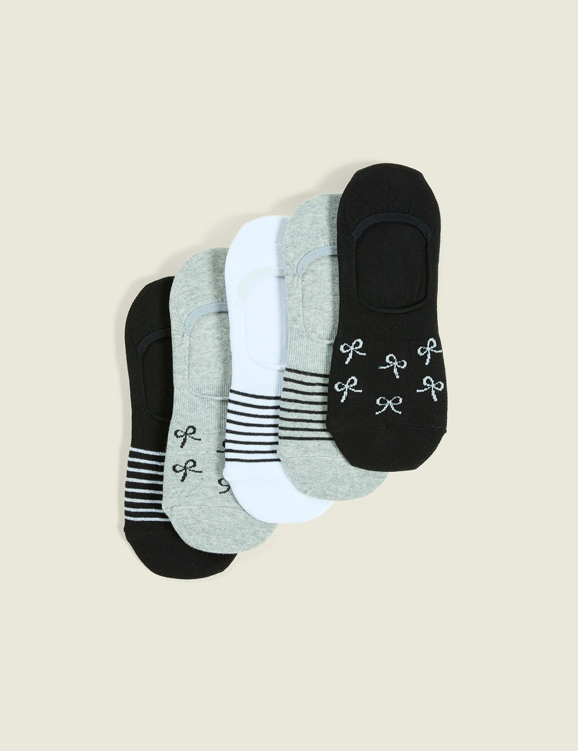 5-Pack No-Show Socks - Bows & Stripes