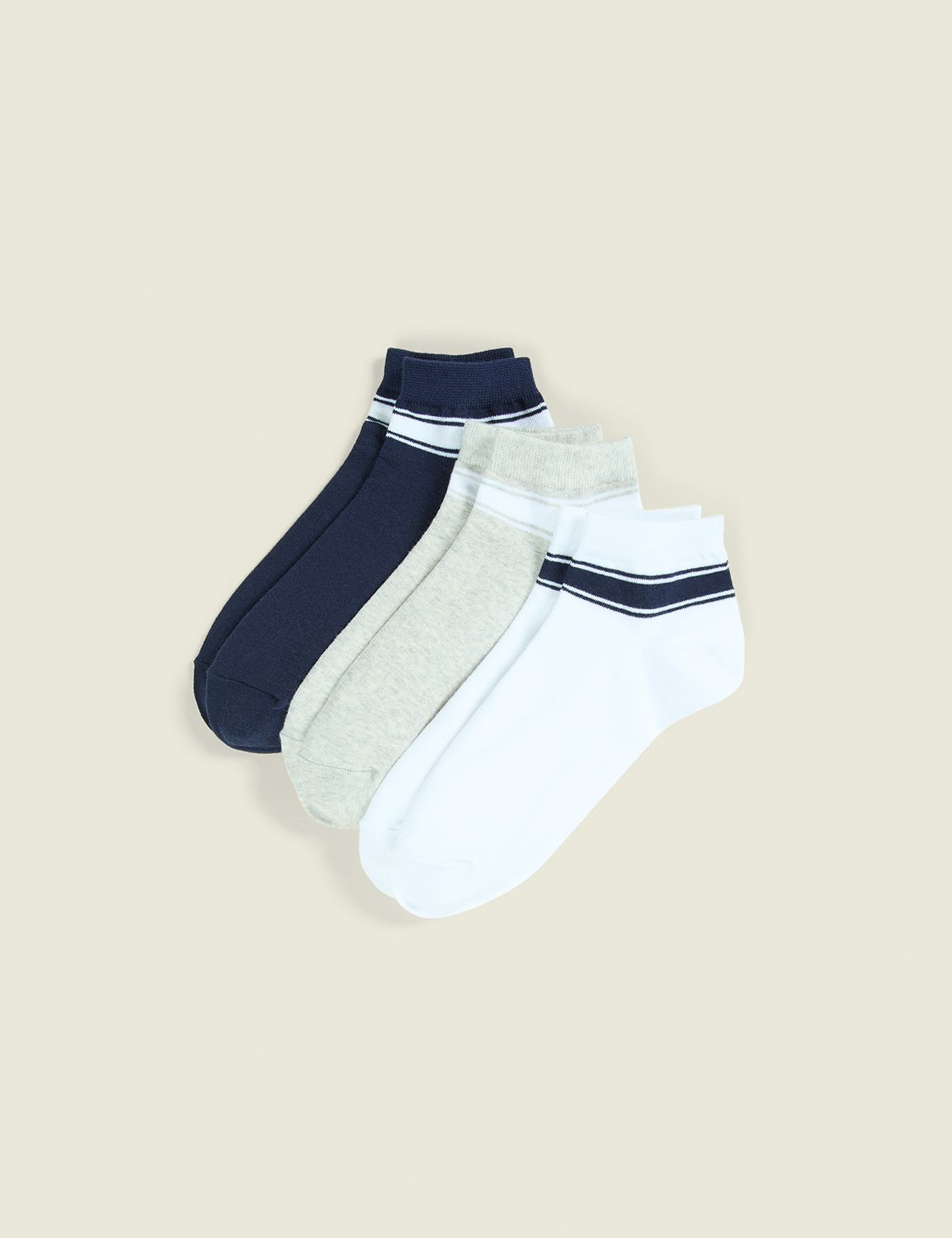3-Pack Ankle Socks - Navy & White Varsity Stripe