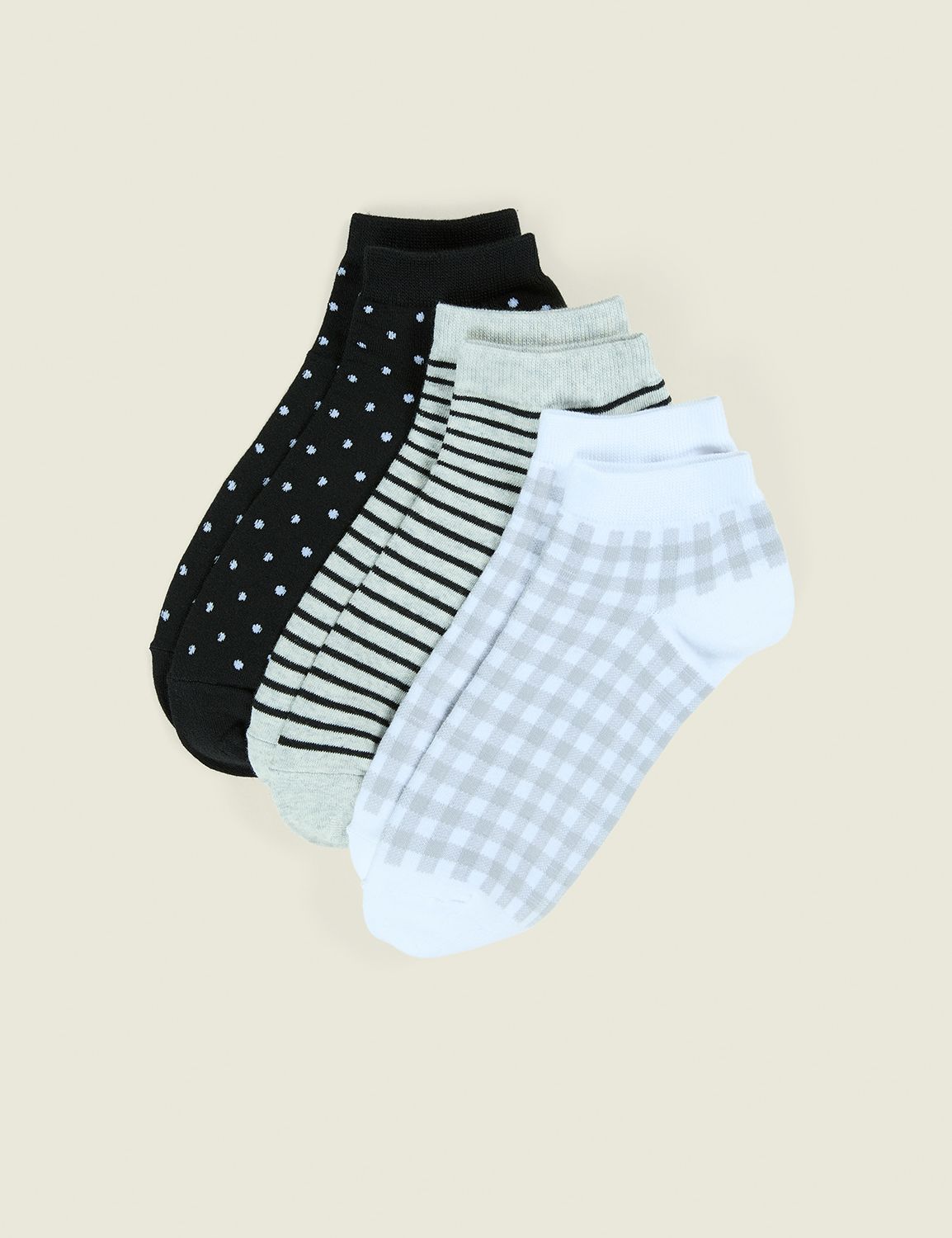 3-Pack Ankle Socks - Black & White Mixed Prints