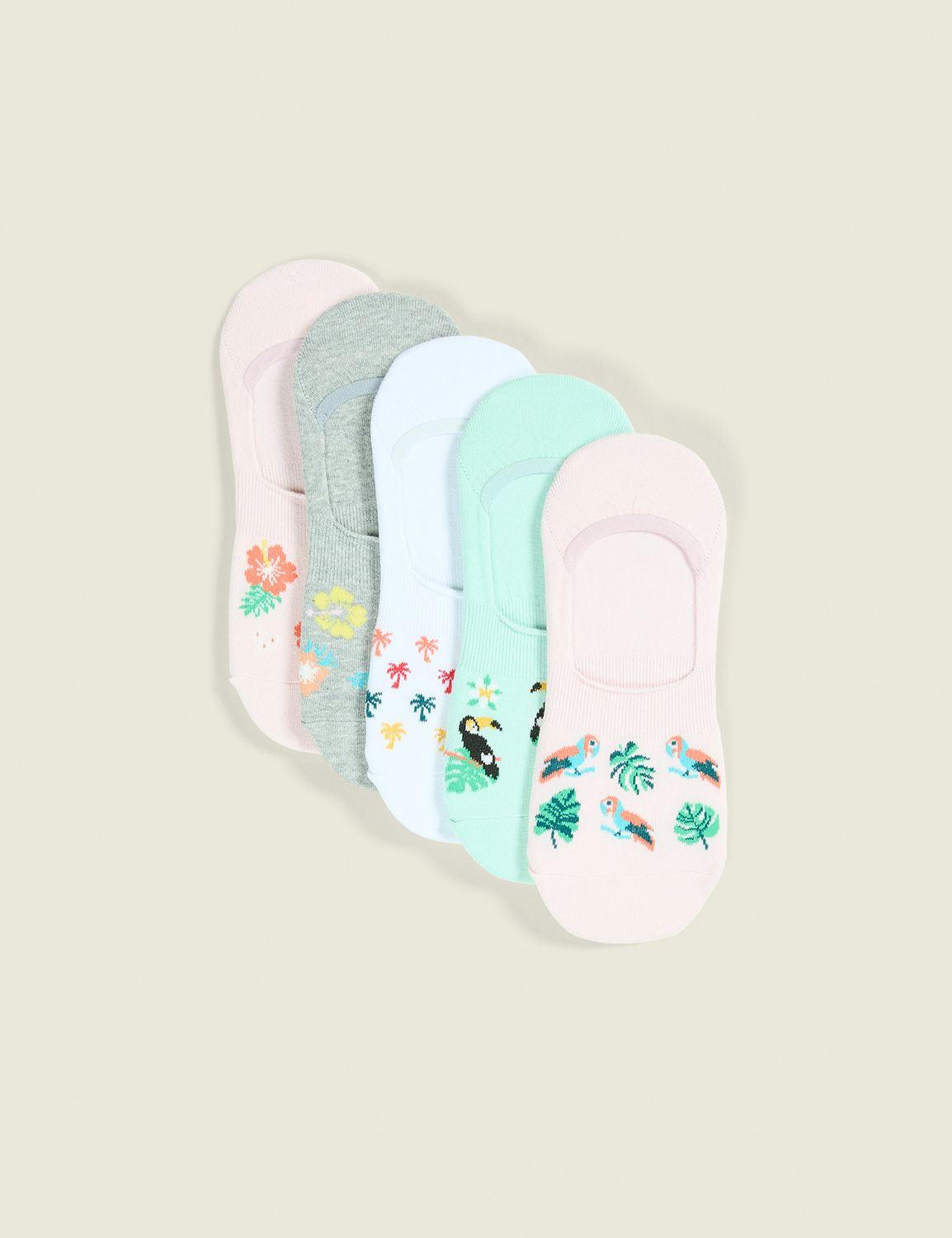 5-Pack No-Show Socks - Tropical Florals & Friends