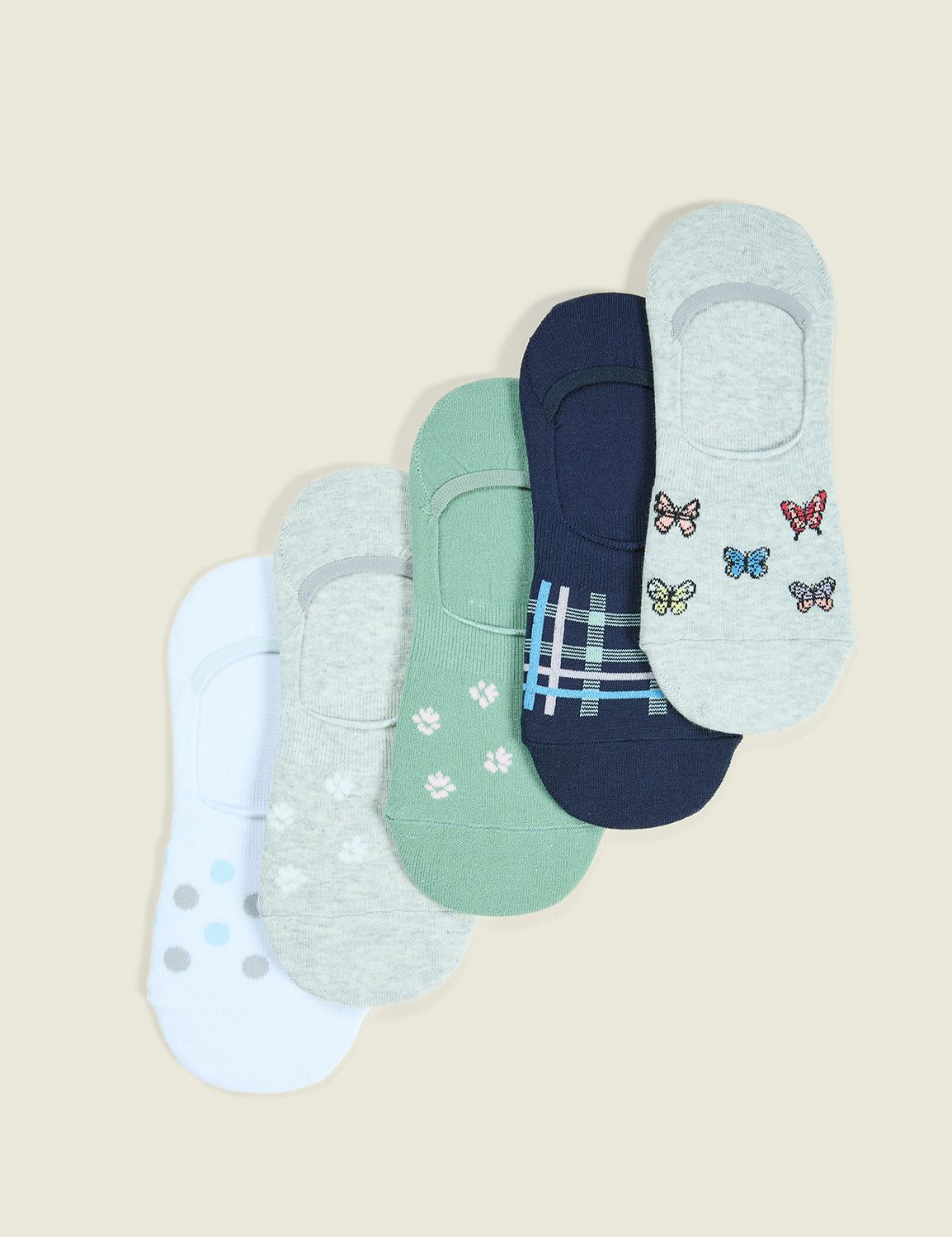 5-Pack No-Show Socks - Butterfly & Floral