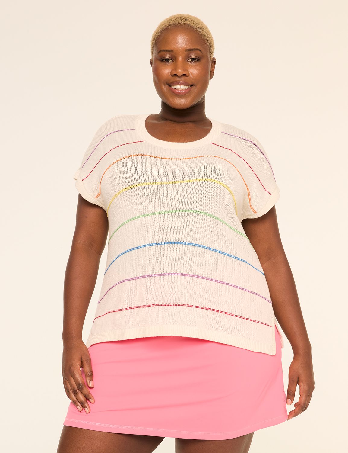 LIVI Short-Sleeve Striped Pride Sweater