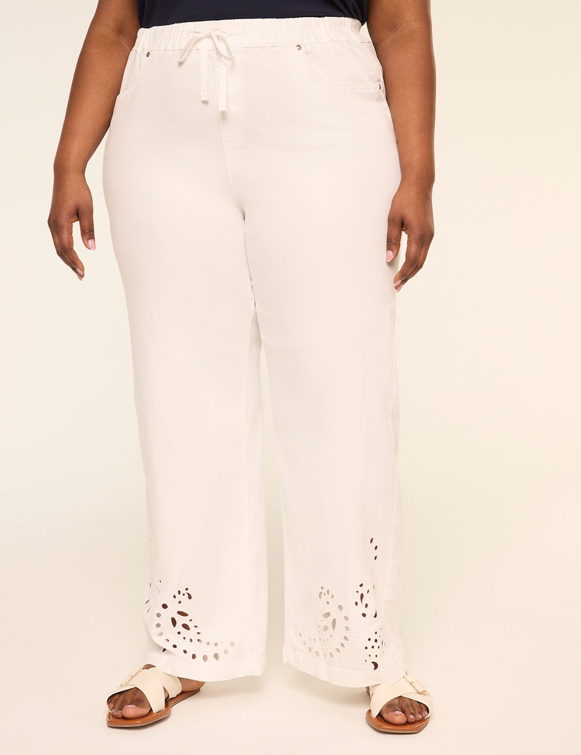 Eyelet-Hem Pull-On Relaxed Straight Jean