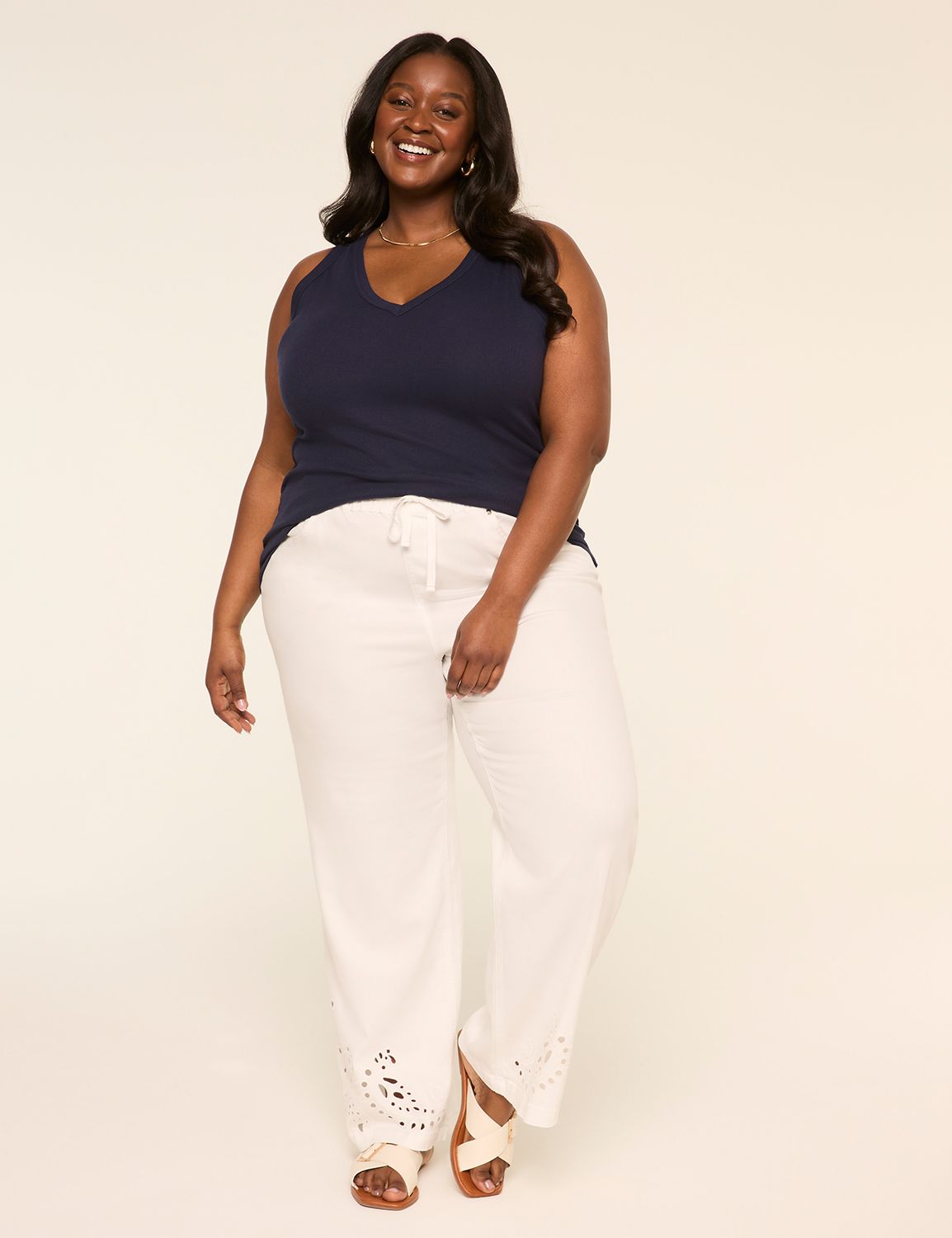 Eyelet-Hem Pull-On Relaxed Straight Jean | LaneBryant