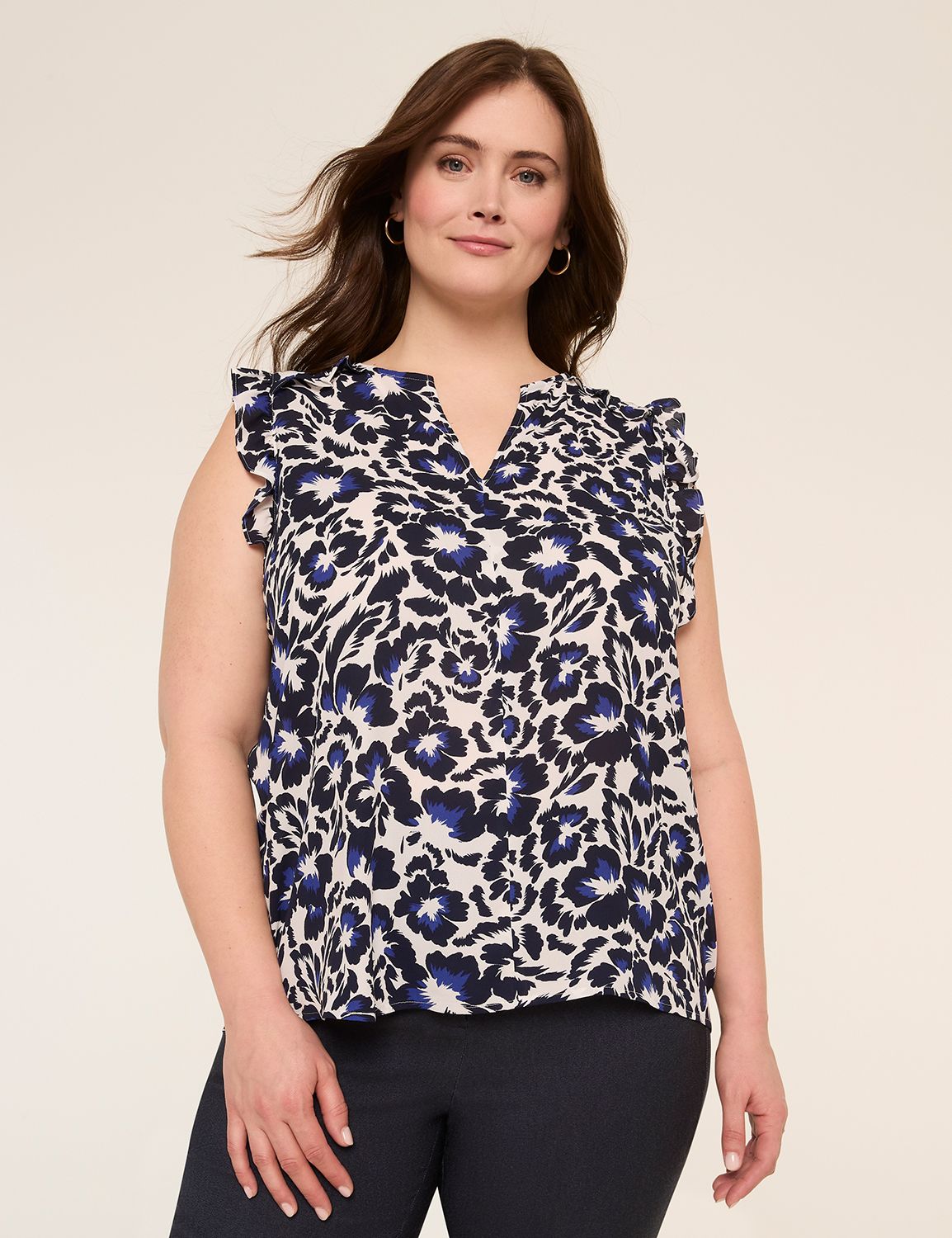 Ruffle Split-Neck Popover Tank