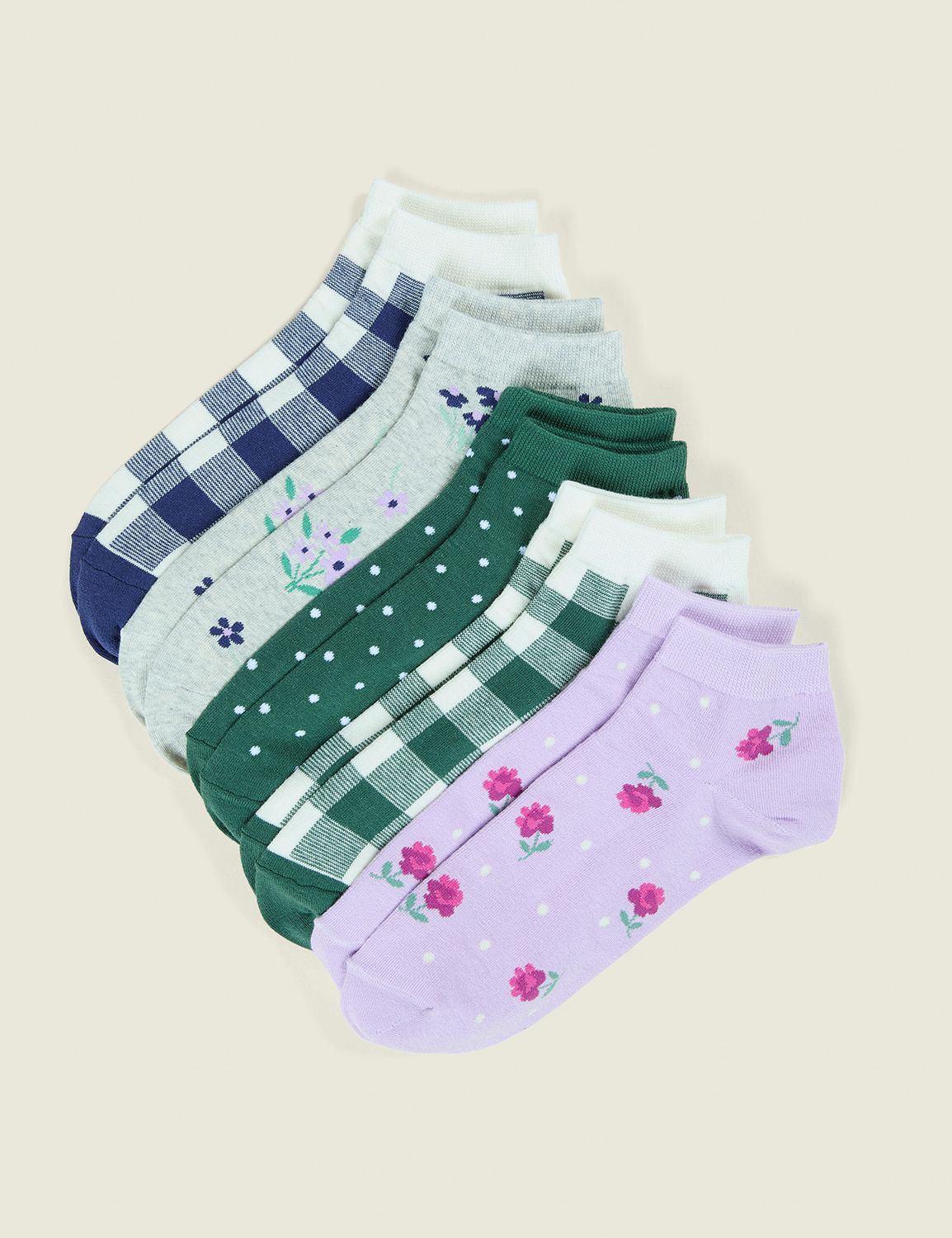 5-Pack Ankle Socks - Gingham & Floral