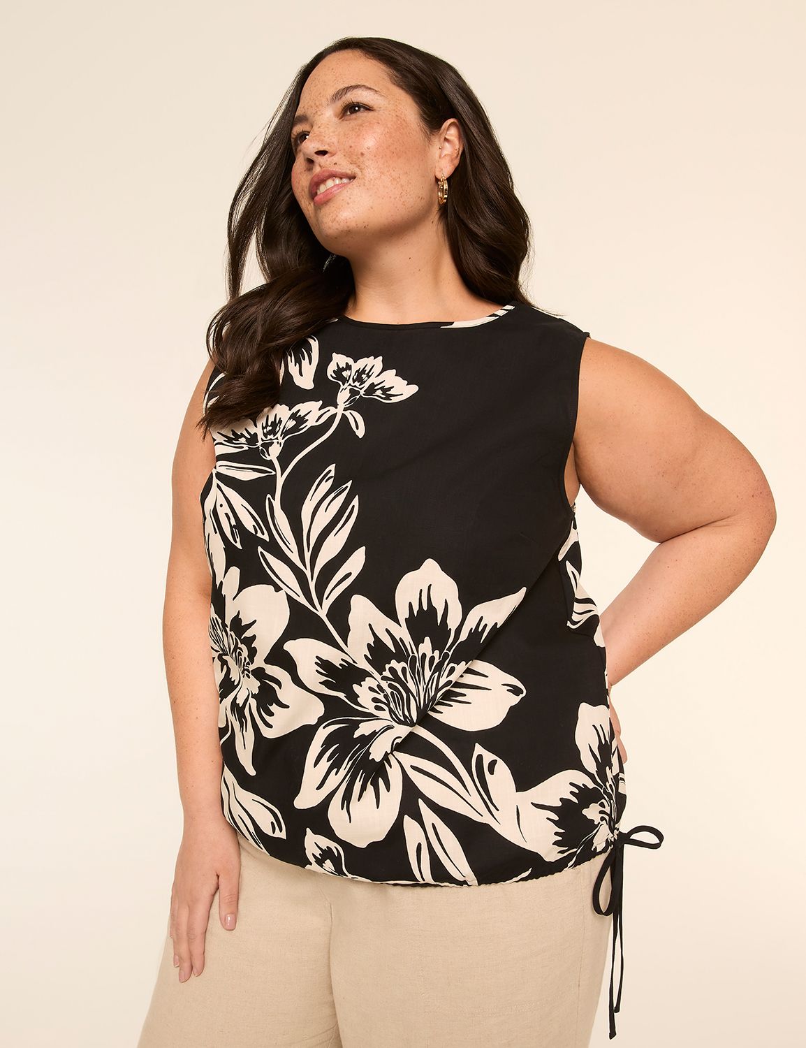 Crew-Neck Tie-Waist Popover Tank