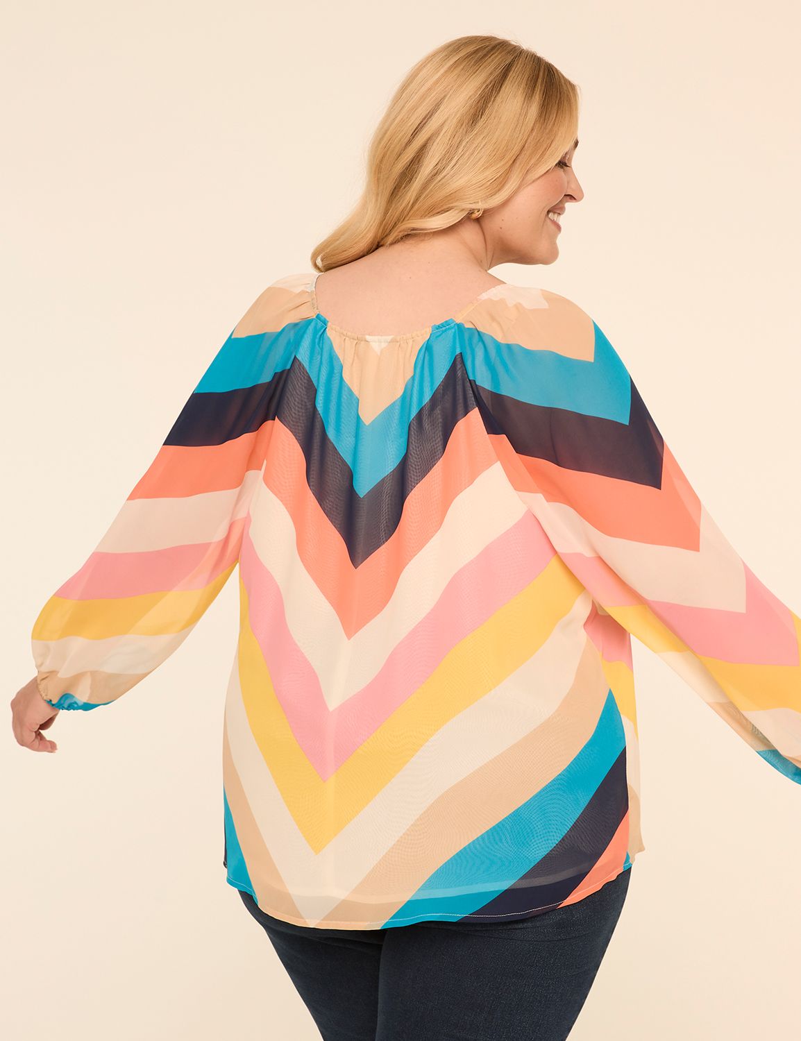 Swing Bracelet-Sleeve V-Neck Blouse