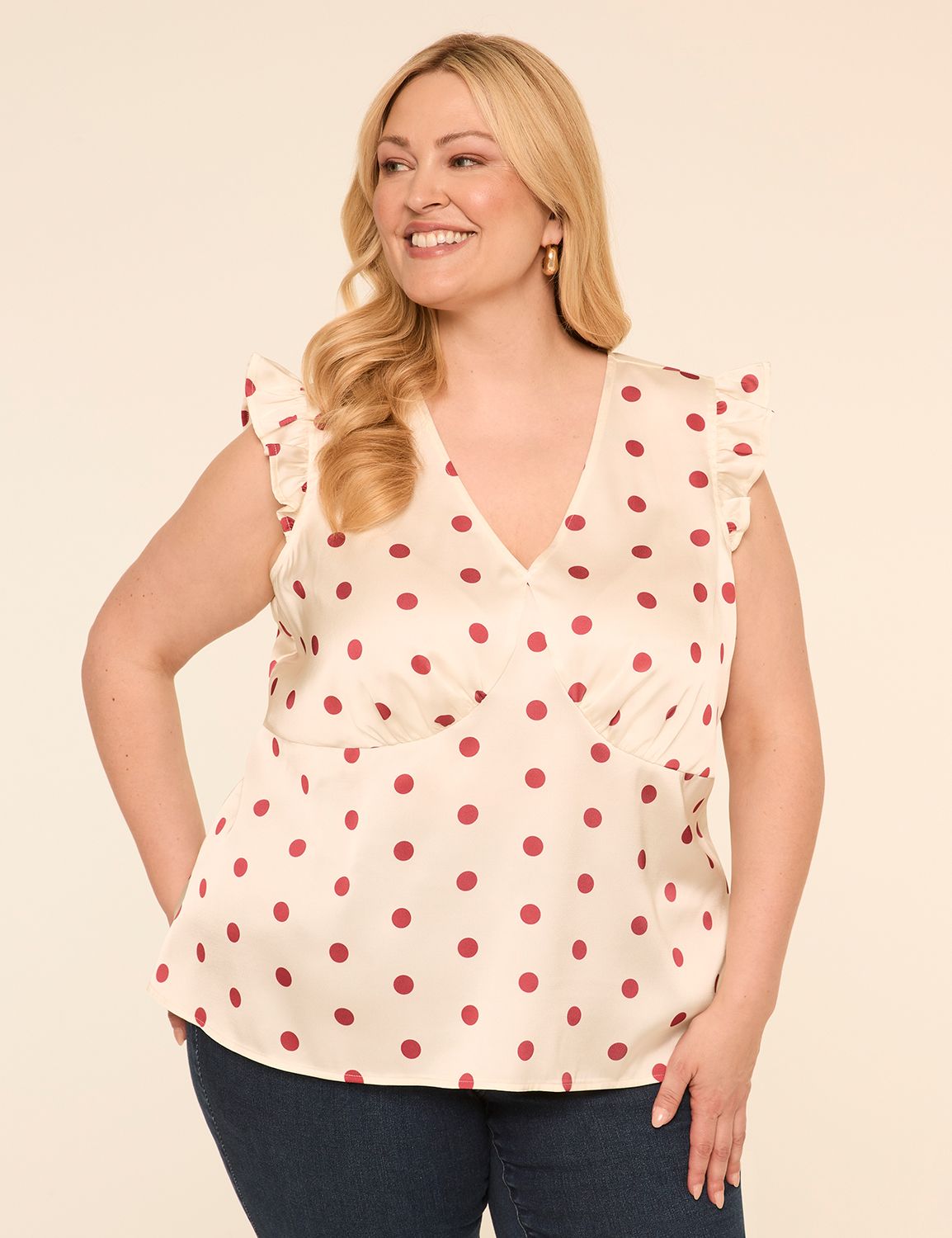 Flutter-Sleeve Satin Babydoll Top