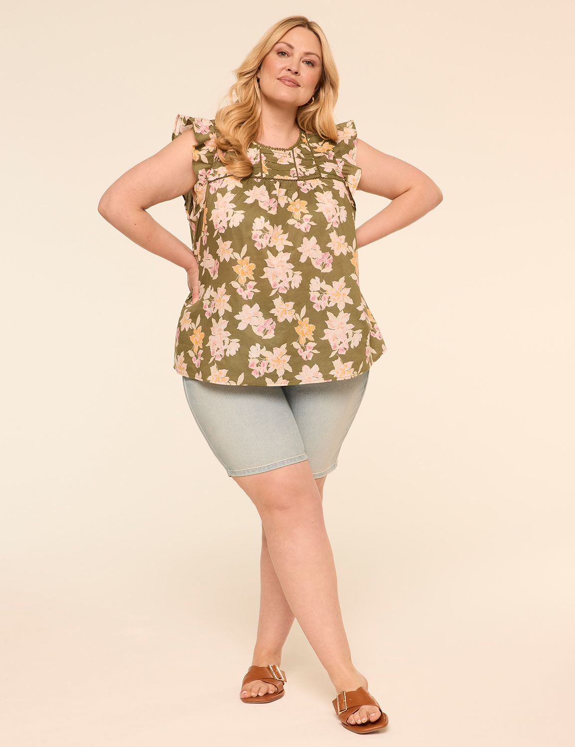 Short Flutter Sleeve Crew Neckline Product Image 3