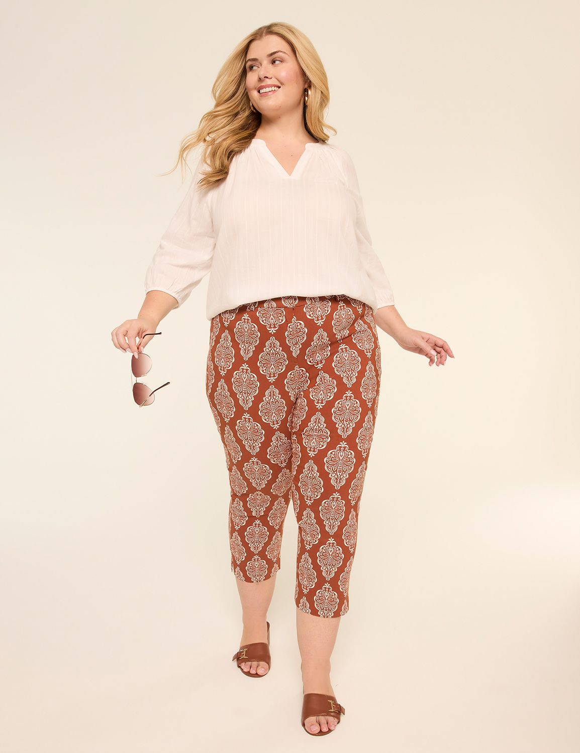 Classic Notch Neck Elbow Sleeve Top Product Image 3