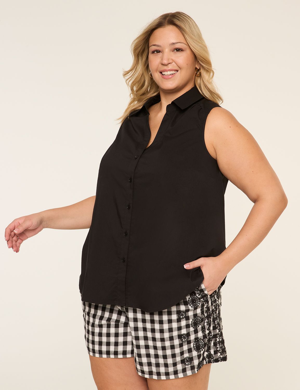 Collared Button-Front Tank