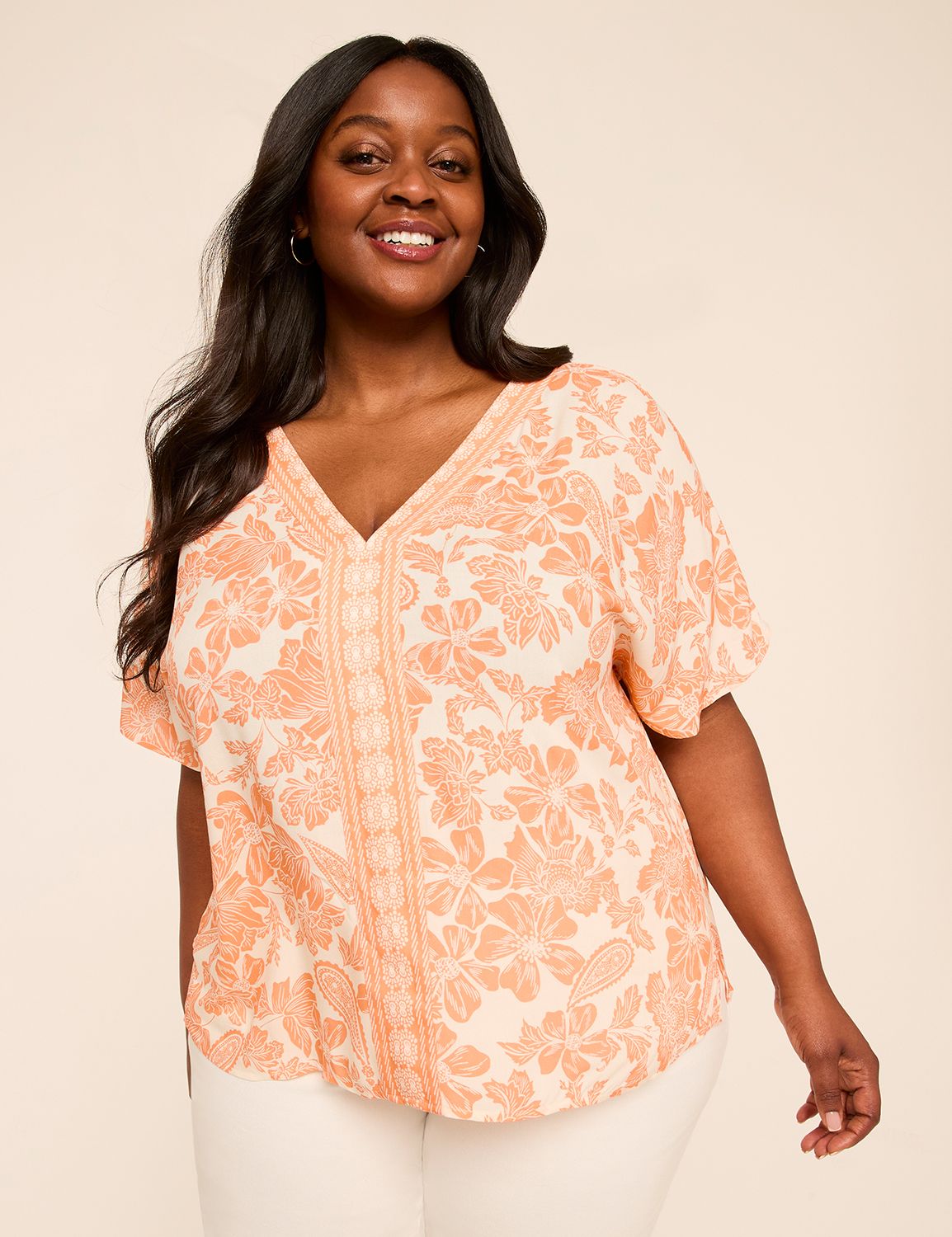 Dolman-Sleeve V-Neck Top
