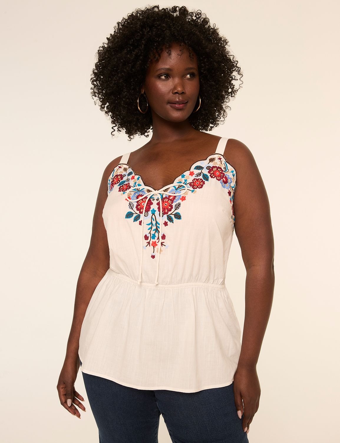 Embroidered V-Neck Tank