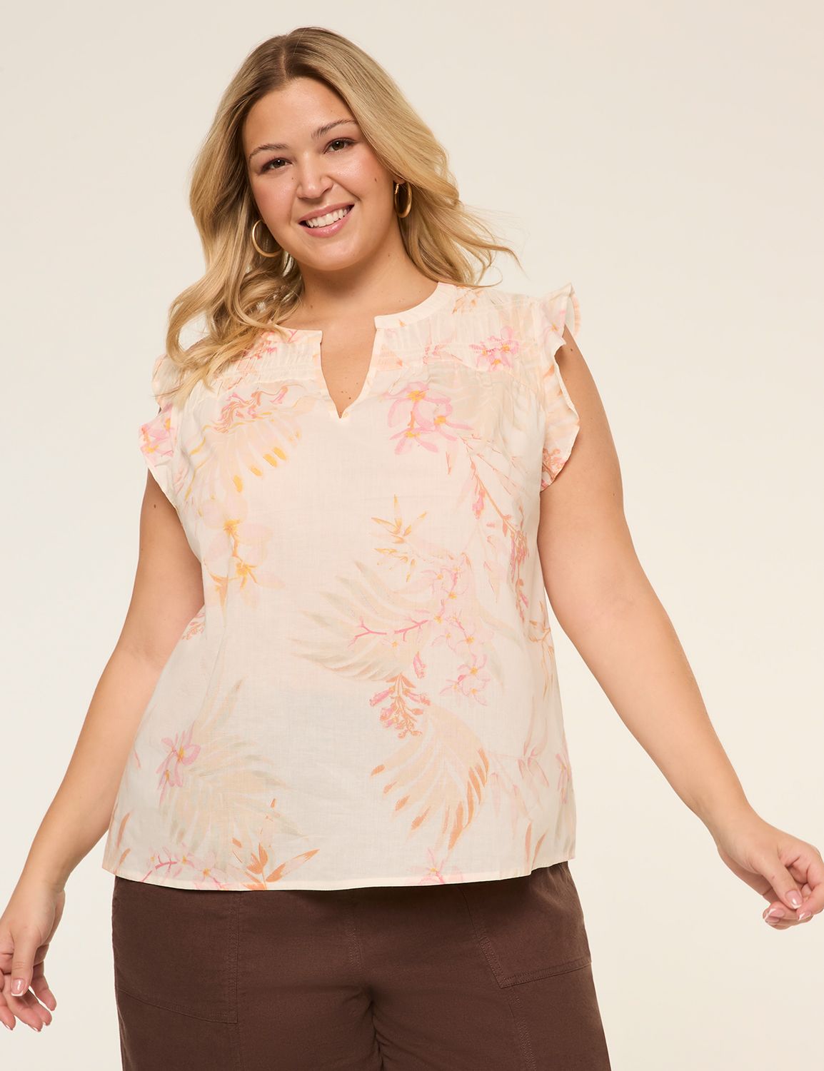 Flutter-Sleeve Smocked-Yoke Top