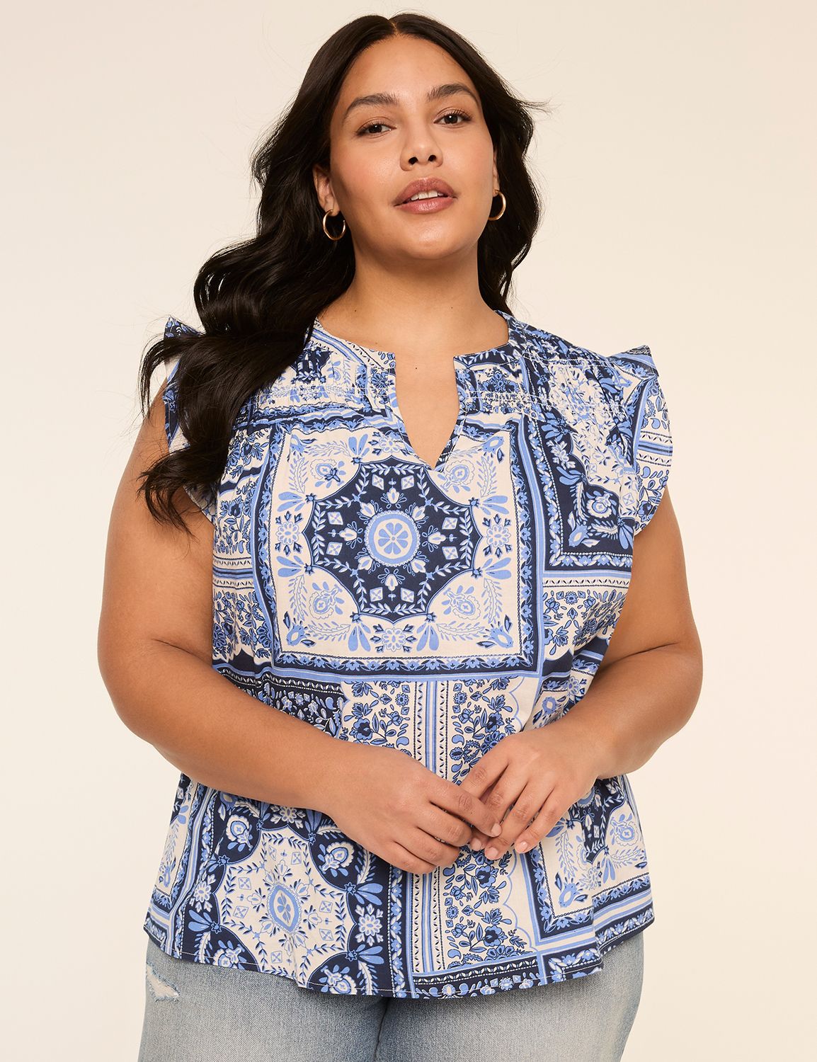 Flutter-Sleeve Smocked-Yoke Top