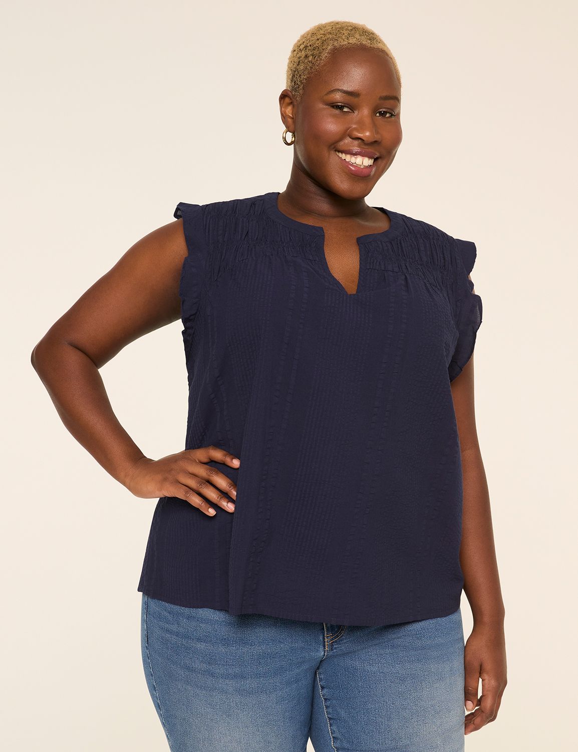 Flutter-Sleeve Smocked-Yoke Top