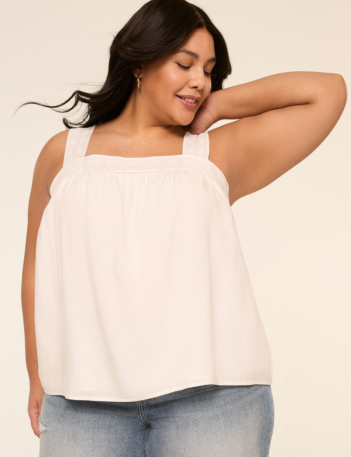 Eyelet-Trim Square-Neck Tank
