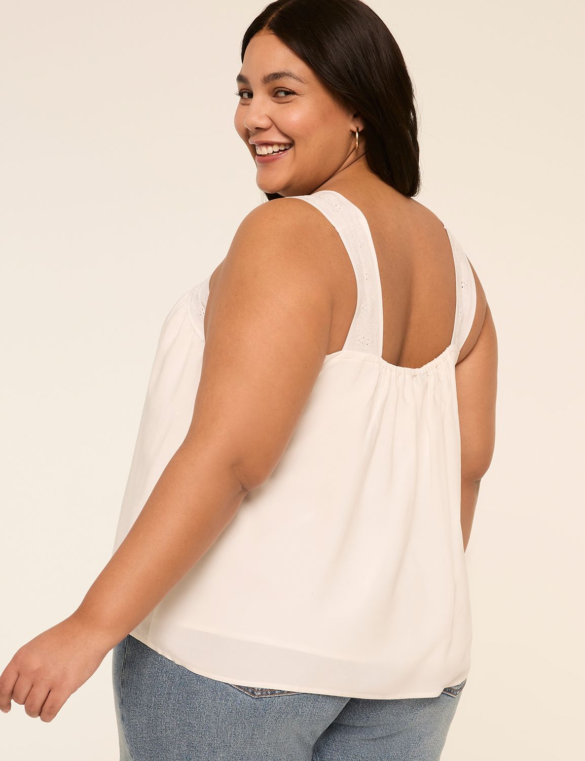 Eyelet-Trim Square-Neck Tank