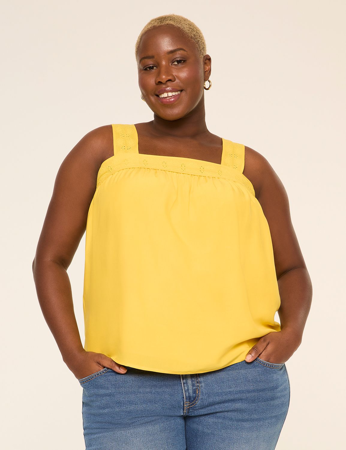 Eyelet-Trim Square-Neck Tank