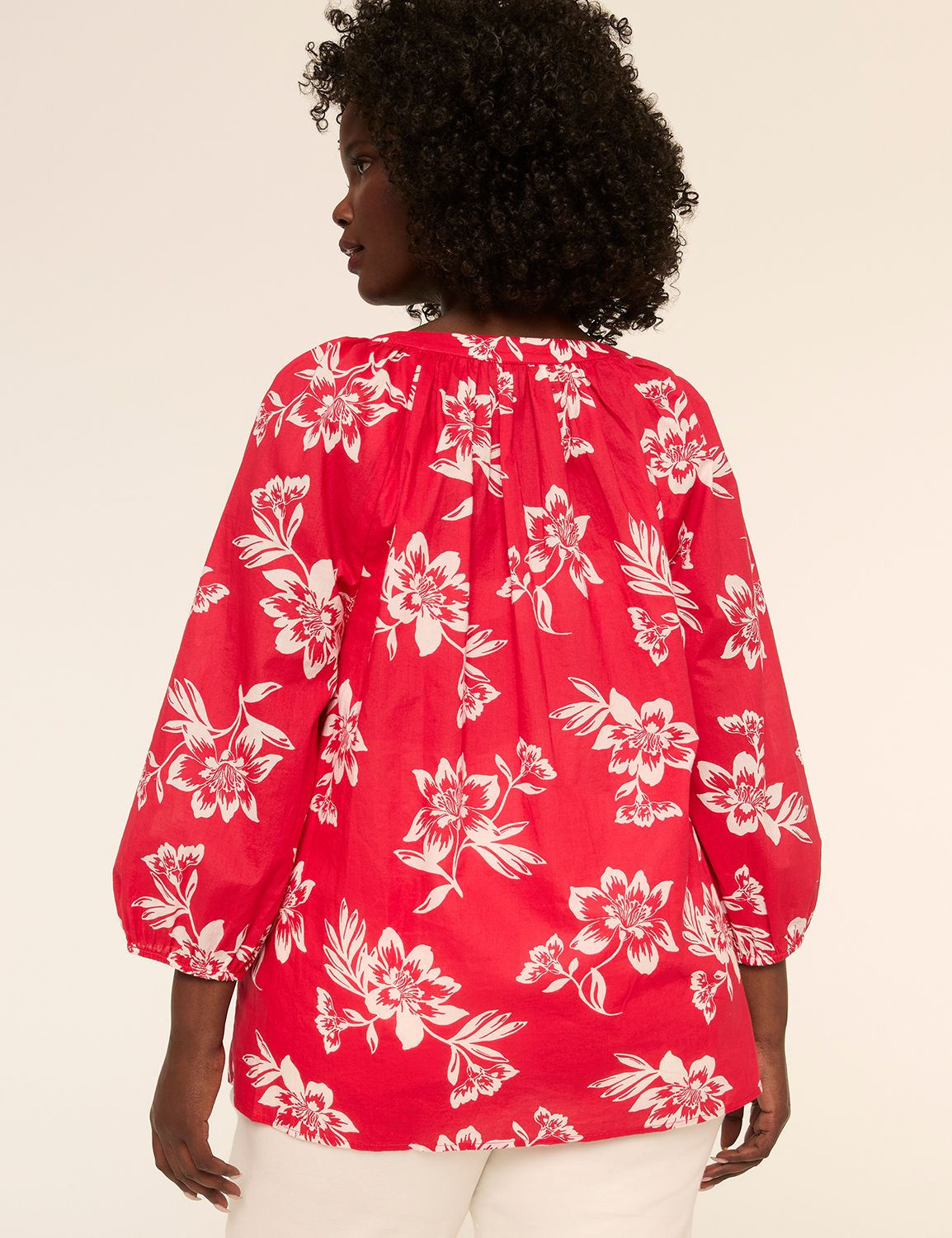 Notch-Neck Elbow-Sleeve Blouse