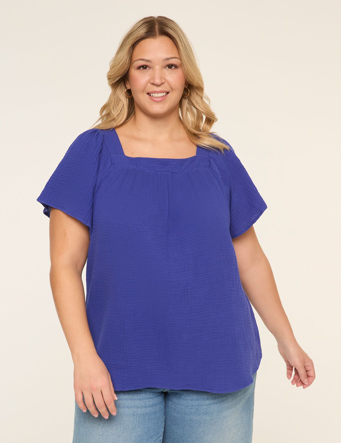 Flutter-Sleeve Square-Neck Gauze Top