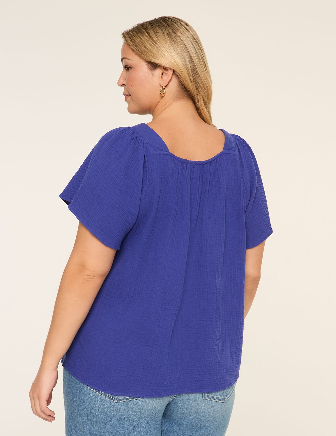 Flutter-Sleeve Square-Neck Gauze Top