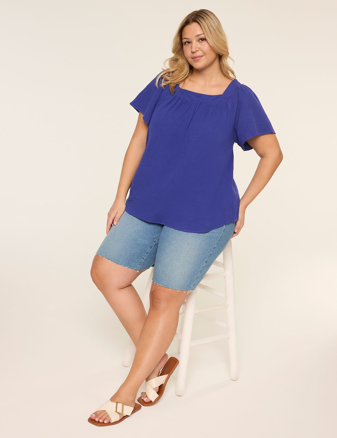 Short Flutter Sleeve Square Neck To Product Image 3