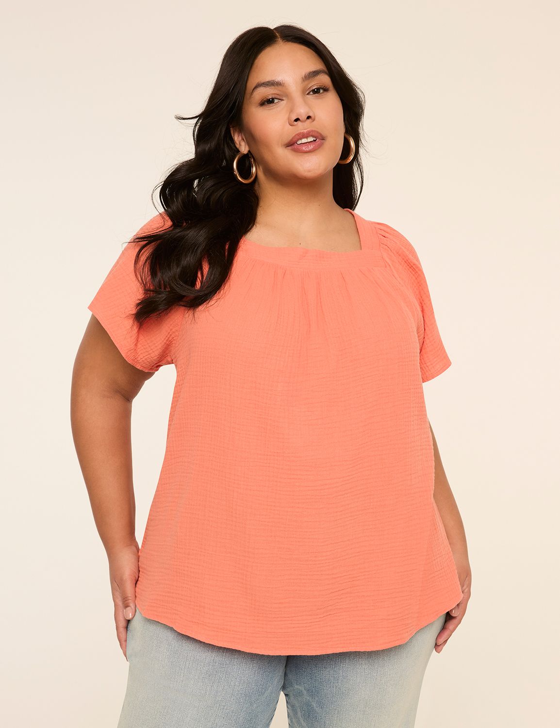 Flutter-Sleeve Square-Neck Gauze Top