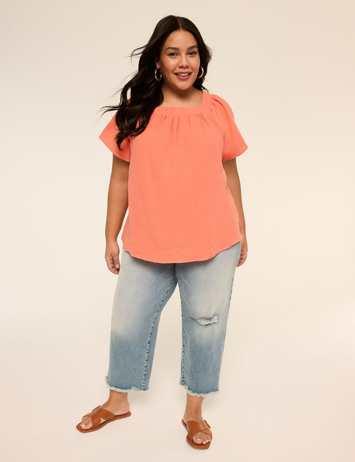 Short Flutter Sleeve Square Neck To Product Image 3