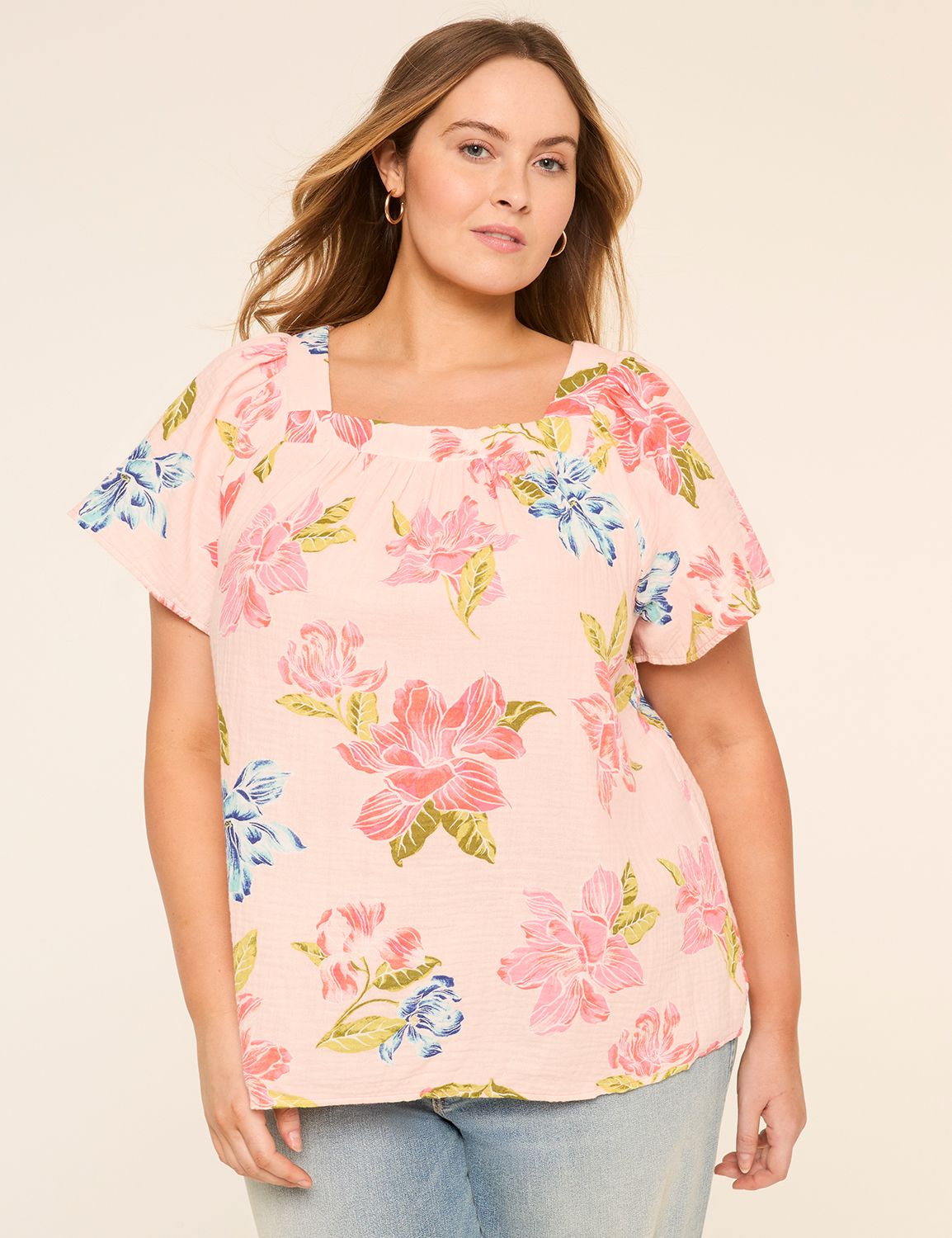Flutter-Sleeve Square-Neck Gauze Top