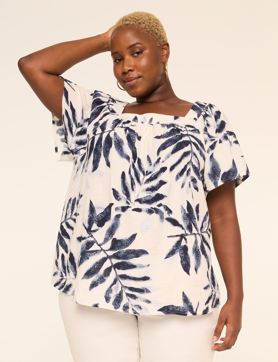 Flutter-Sleeve Square-Neck Gauze Top