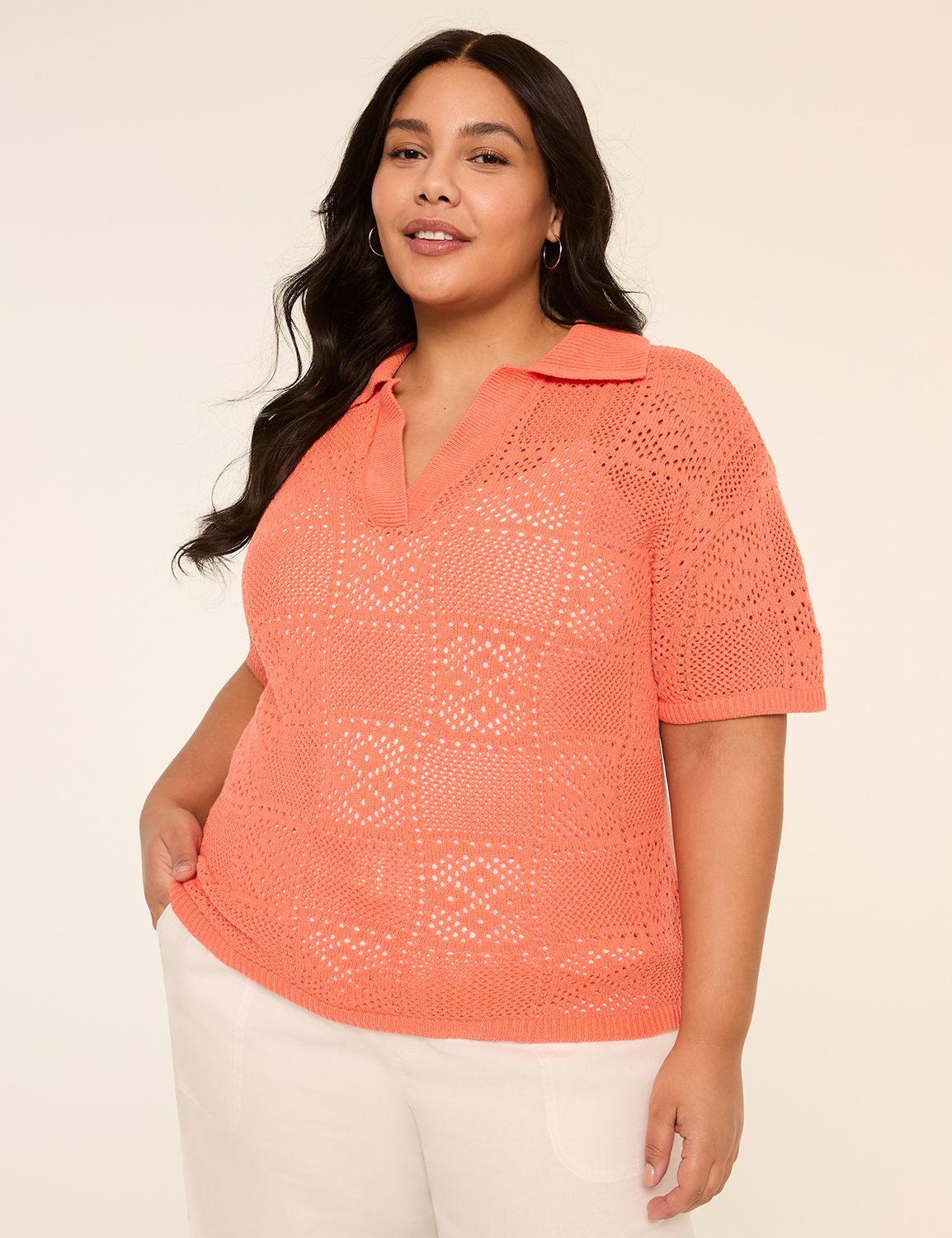 Short-Sleeve Collared Sweater Pullover