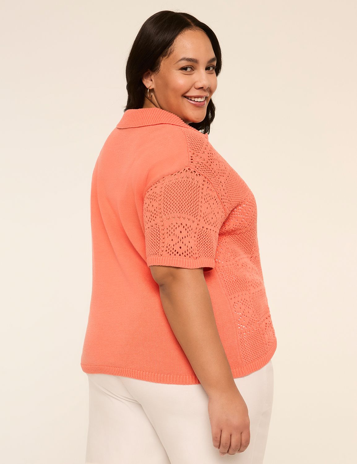 Short-Sleeve Collared Sweater Pullover