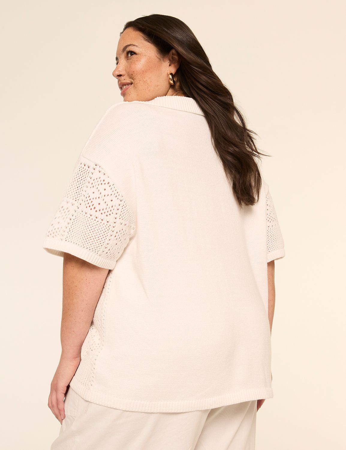 Short-Sleeve Collared Sweater Pullover